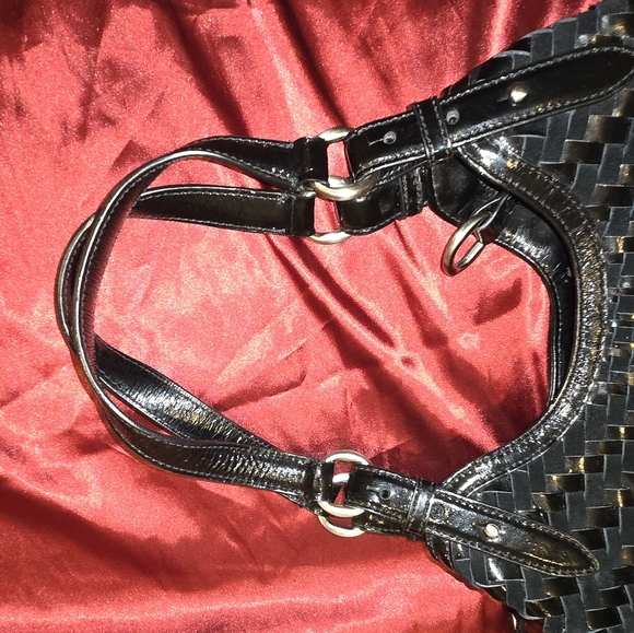 Cole Haan Black Genvieve Suede & Patent Medium Handbag - Picture 10 of 12